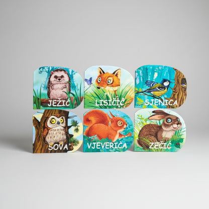 Male Šumske Životinje (Set of 6) Set of animal-themed name cards with illustrations on a white background