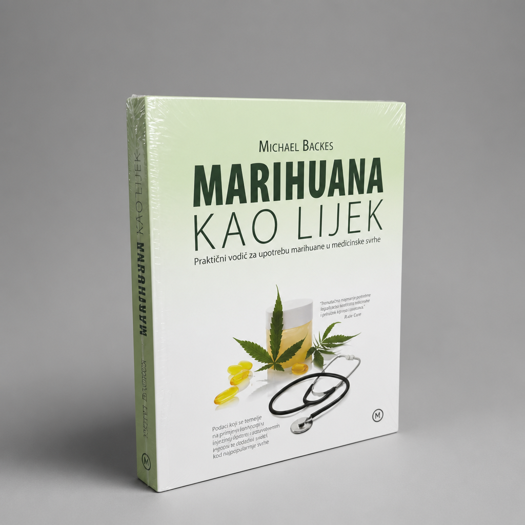 Marihuana Kao Lijek - Croatian Guide to Medical Cannabis Book titled 'Marihuana kao lijek' by Michael Backes on a gray background