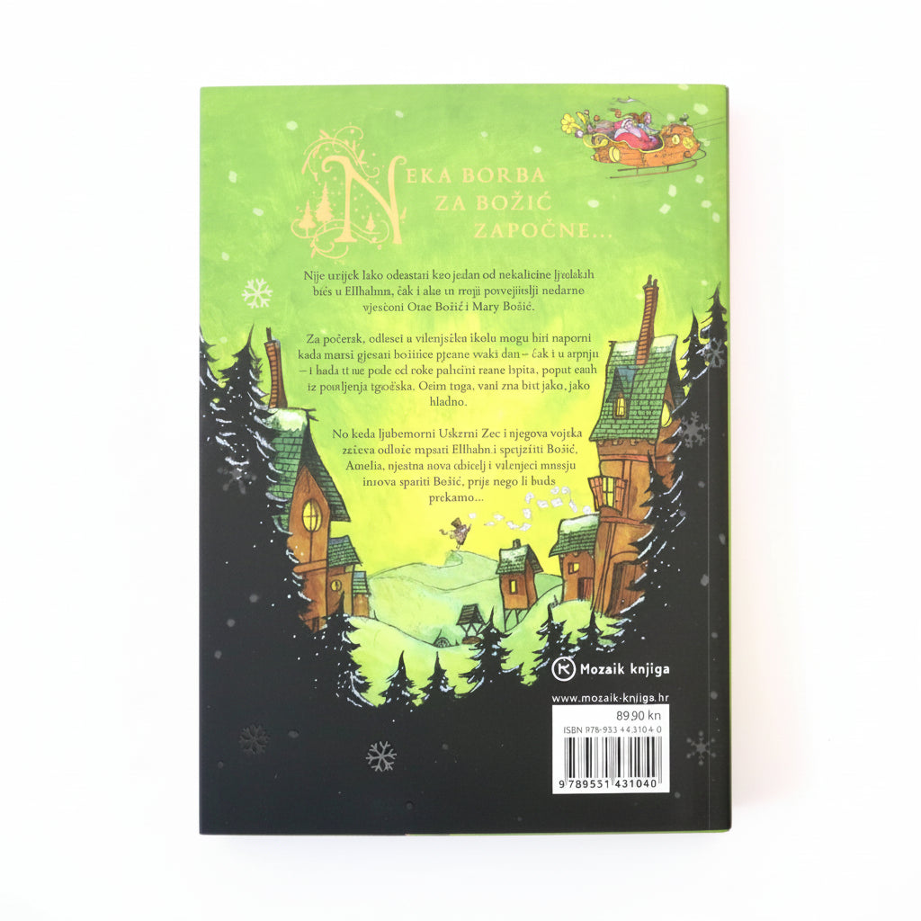 Matt Haig – Otac Božić i Ja (Father Christmas and Me) Book cover with a green and black color scheme featuring a house and trees, and text on a white background.