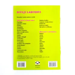 Mini Slikovnica – Divlji Labudovi Back cover of a book with a yellow background and text in a foreign language.