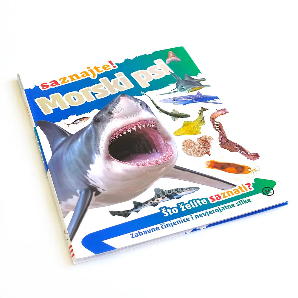 Morski Psi – Saznajte! Children's book about a shark with colorful illustrations on a white background