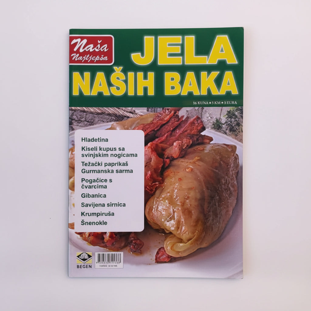 Naša Najljepša – Jela Naših Baka Magazine cover titled 'Jela Nařih Baka' with food images on a white background