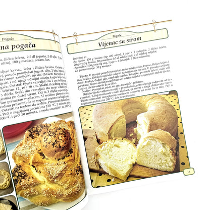 Naše Najljepše – Domaće Pecivo 2 Open cookbook showing images of bread and cheese platter with text on a white background