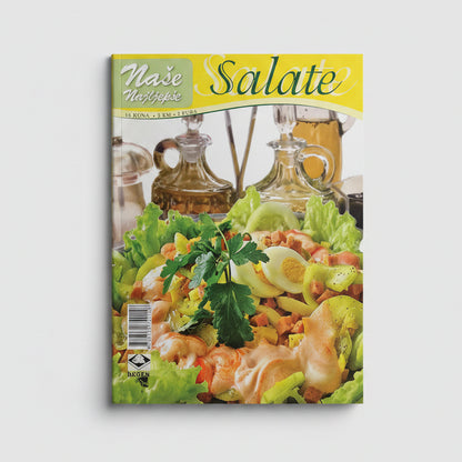 Naše Najljepše – Salate - Salad packaging with ingredients and dressing on a white background