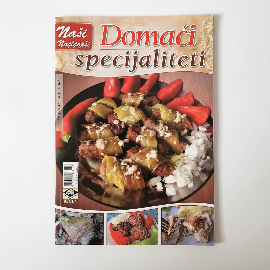 Naši Najljepši - Domaći Specijaliteti Cookbook cover with a dish of meat and vegetables on a white background