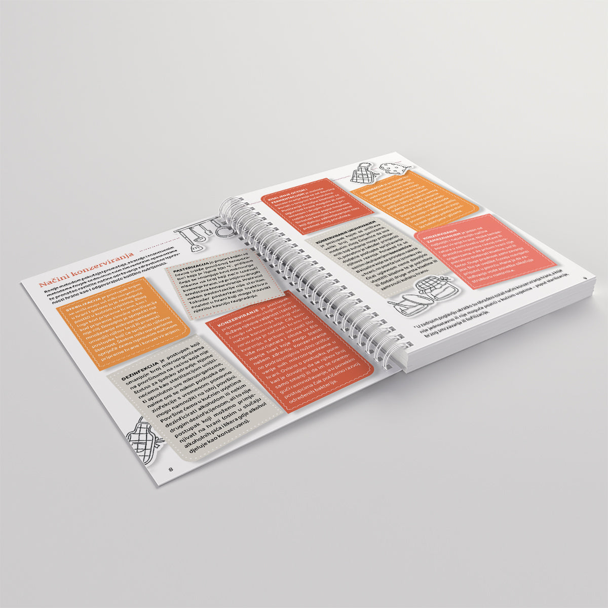 Najbolja Zimnica Od Povrća Open book with colorful text boxes on a gray background