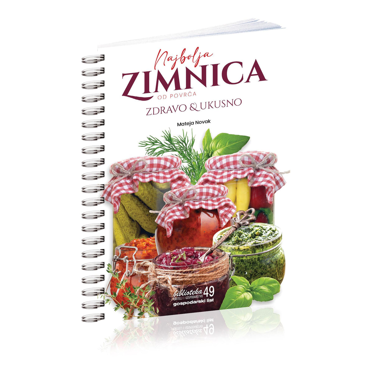 Najbolja Zimnica Od Povrća Cookbook cover with jars of pickles and herbs on a white background