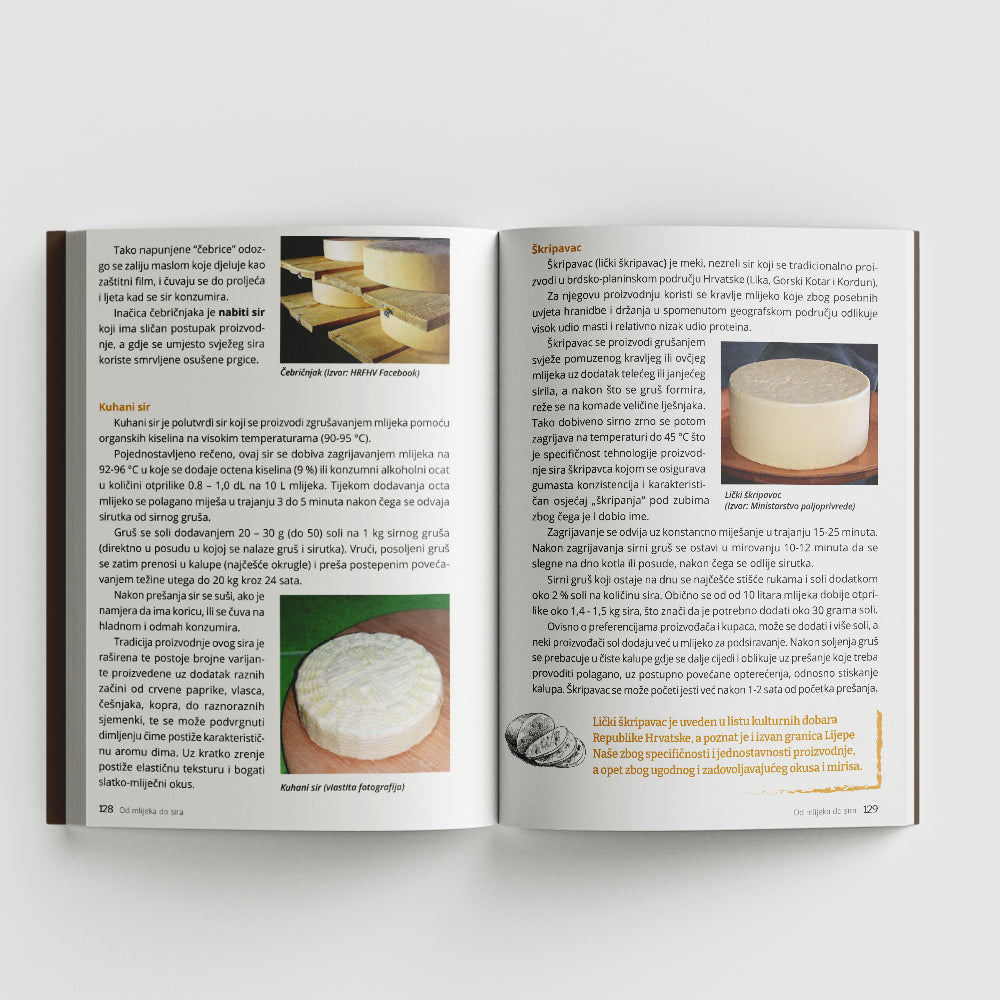 Od Mlijeka Do Sira Open book showing pages with images of cheese and text on a white background