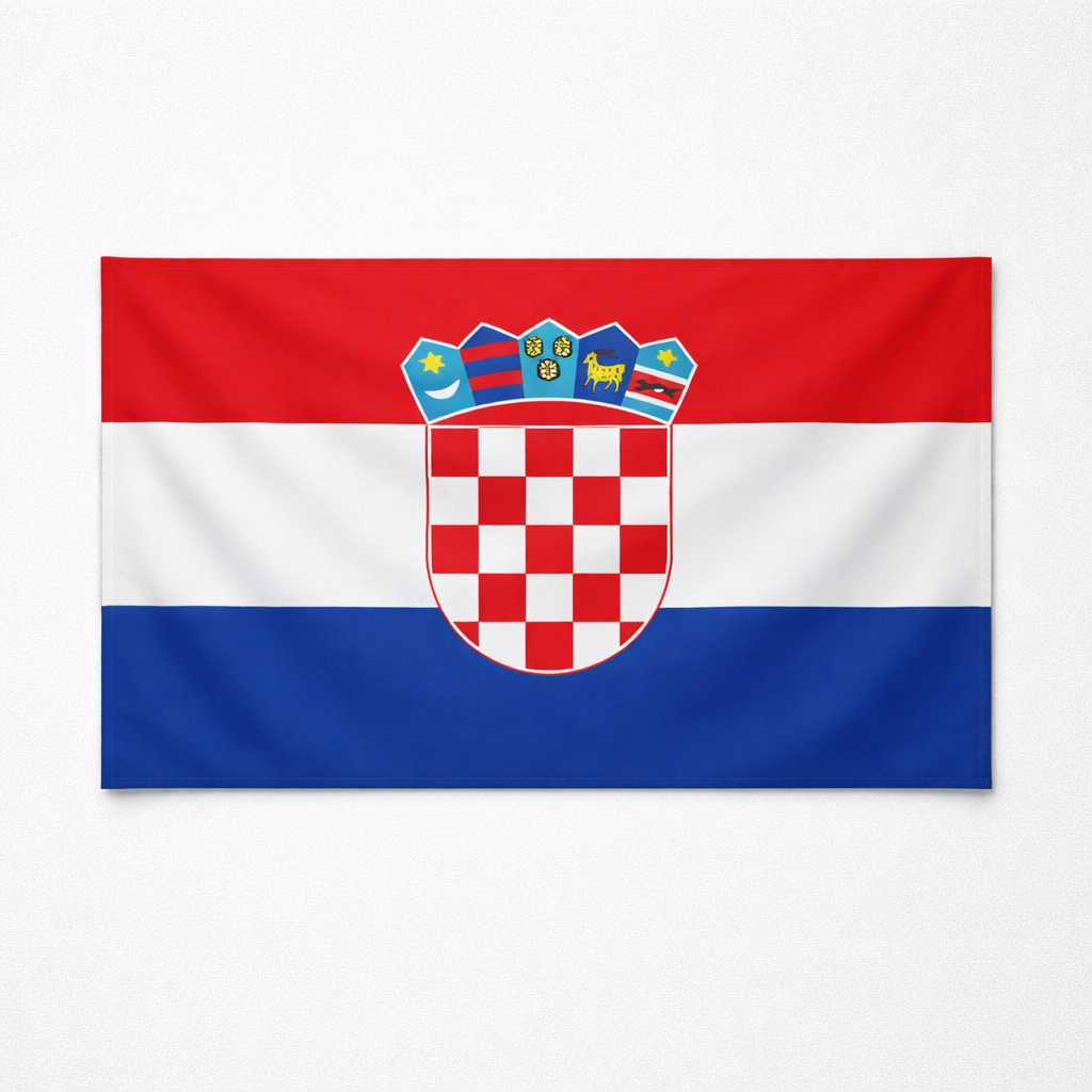 Official Croatian Flag 150cm x 90cm Flag of Croatia with red, white, and blue colors and a central coat of arms.