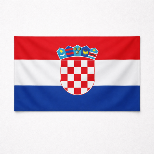 Official Croatian Flag 150cm x 90cm Flag of Croatia with red, white, and blue colors and a central coat of arms.