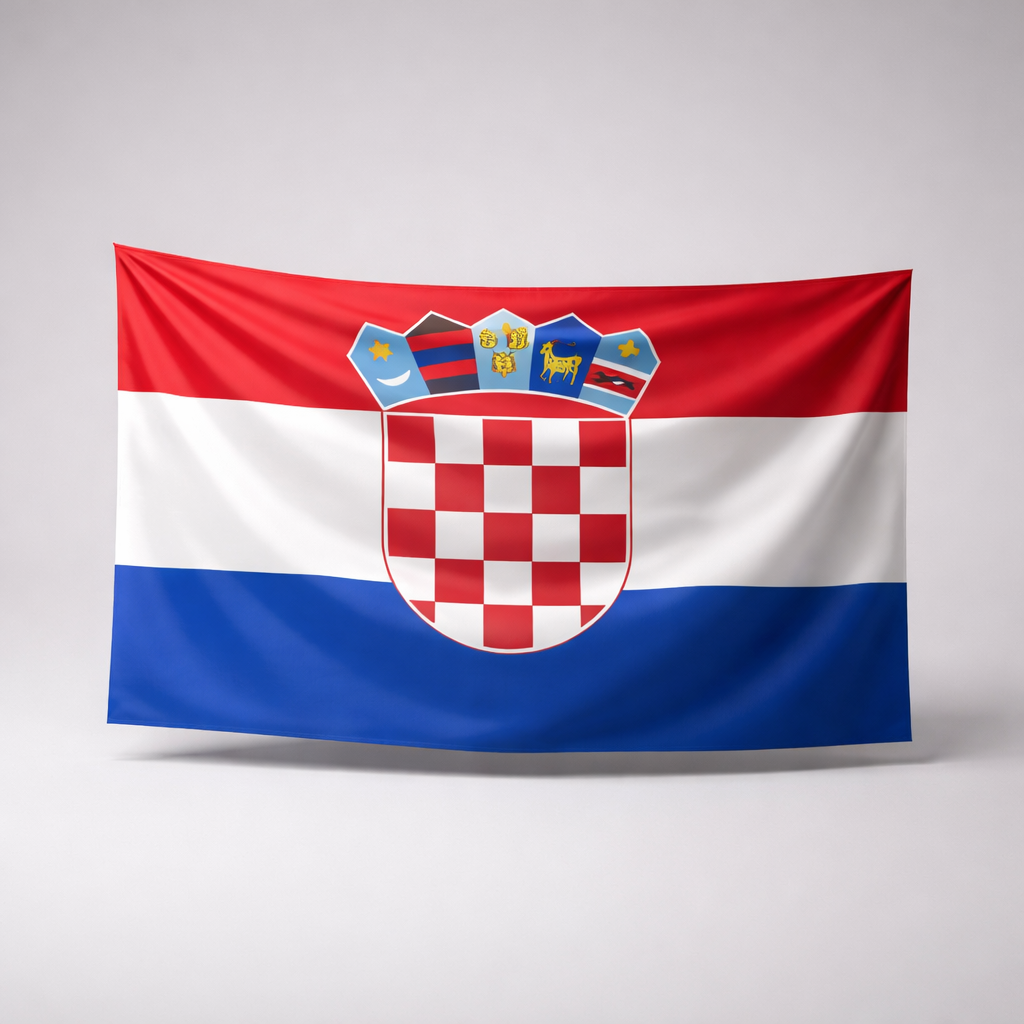 Official Croatian Flag 150cm x 90cm Flag of Croatia with a coat of arms on a gray background