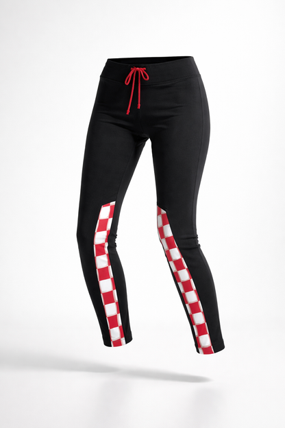 Pants / Leggings Croatia Black leggings with red and white checkered sides on a white background