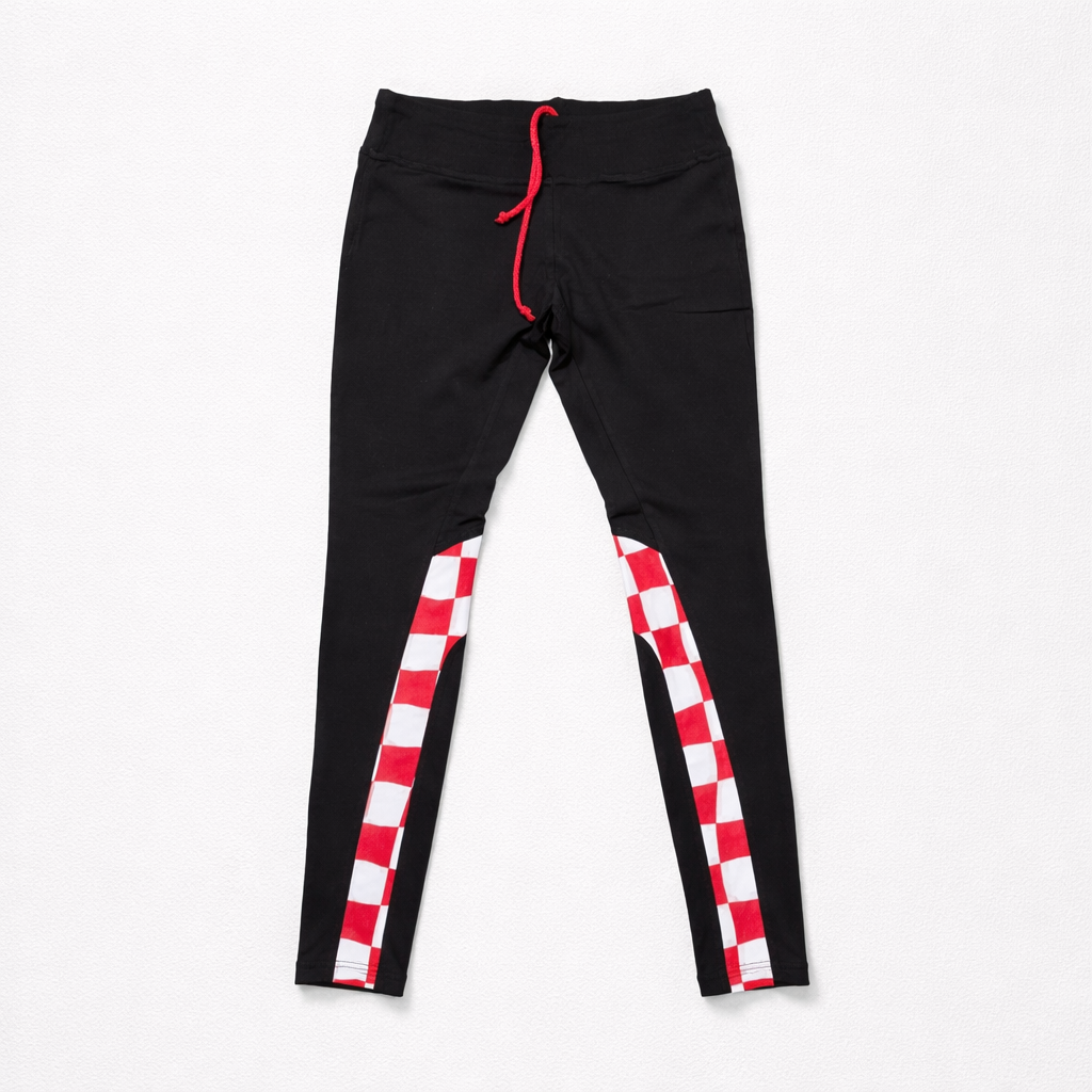 Pants / Leggings Croatia Black leggings with red and white checkered side panels on a white background
