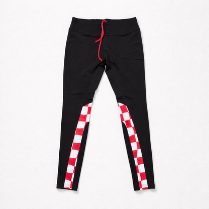 Pants / Leggings Croatia Black leggings with red and white checkered side panels on a white background