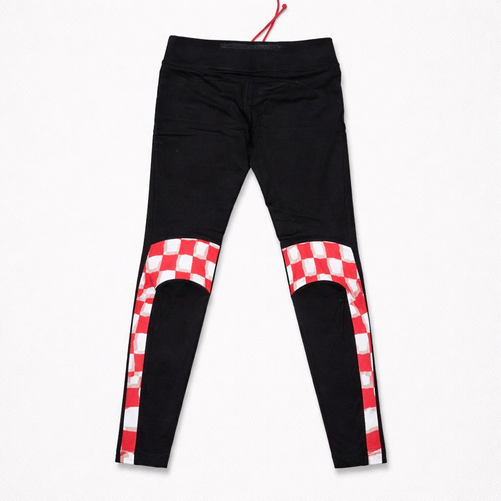 Pants / Leggings Croatia Black leggings with red and white checkered patterns on a white background