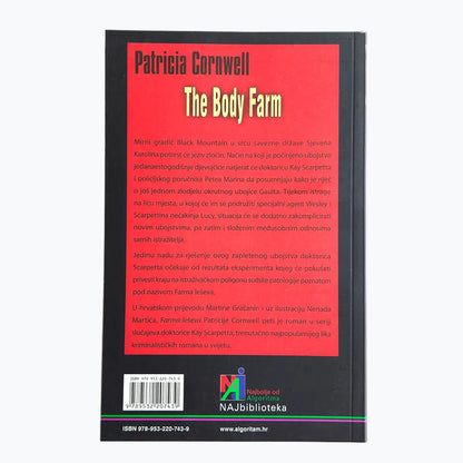 Patricia Cornwell - Farma Leševa Book cover of 'The Body Farm' by Patricia Cornwell with red and black design.