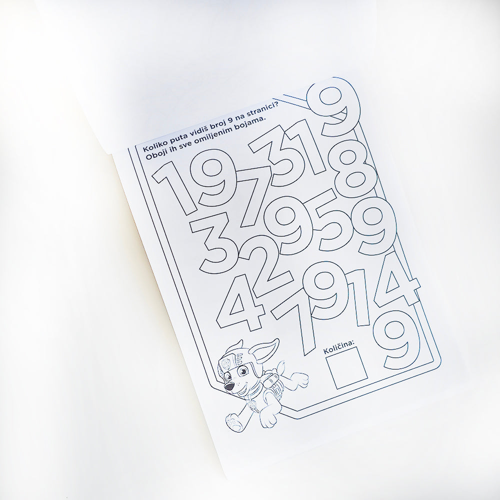 Paw Patrol - Odgonetni i Oboji Sheet of numbers for coloring with a cartoon character on a white background