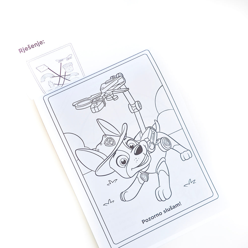 Paw Patrol - Odgonetni i Oboji Coloring book page with a cartoon dog character on a white background