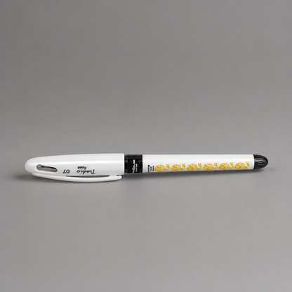 Pen - Ethno Croatia (Slavonian Gold Embroidery) White pen with black accents on a gray background