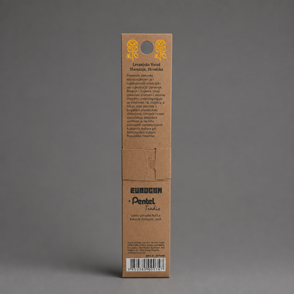 Pen - Ethno Croatia (Slavonian Gold Embroidery) Brown packaging with text and branding on a gray background