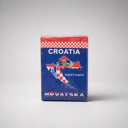 Playing Cards Croatia 4 Pack of Croatian playing cards with a map and flag design on a gray background