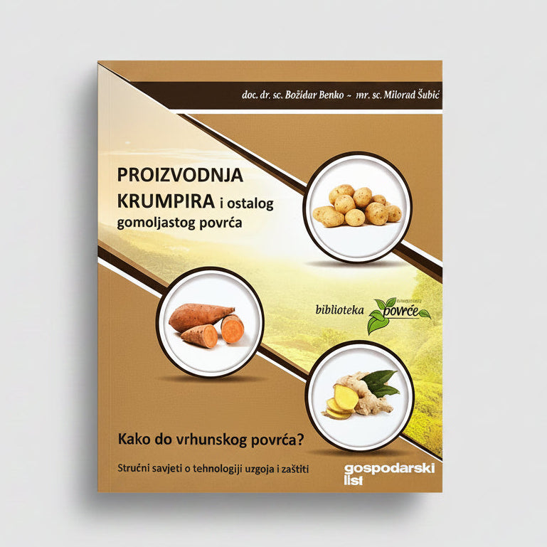 Proizvodnja Krumpira i Ostalog Gomoljastog  Povrća: Kako Do Vrhunskog Povrća Book cover with images of vegetables and text on a white background