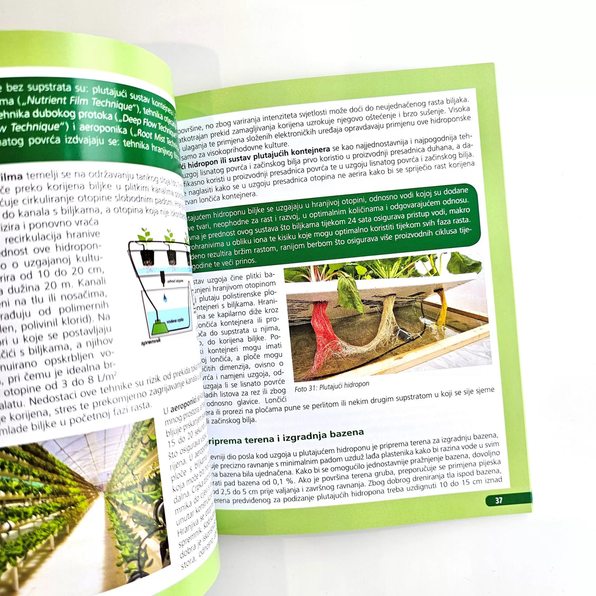 Proizvodnja Lisnatog Povrća : Kako Do Vrhunskog Povrća Open book with green pages displaying text and images on a white background