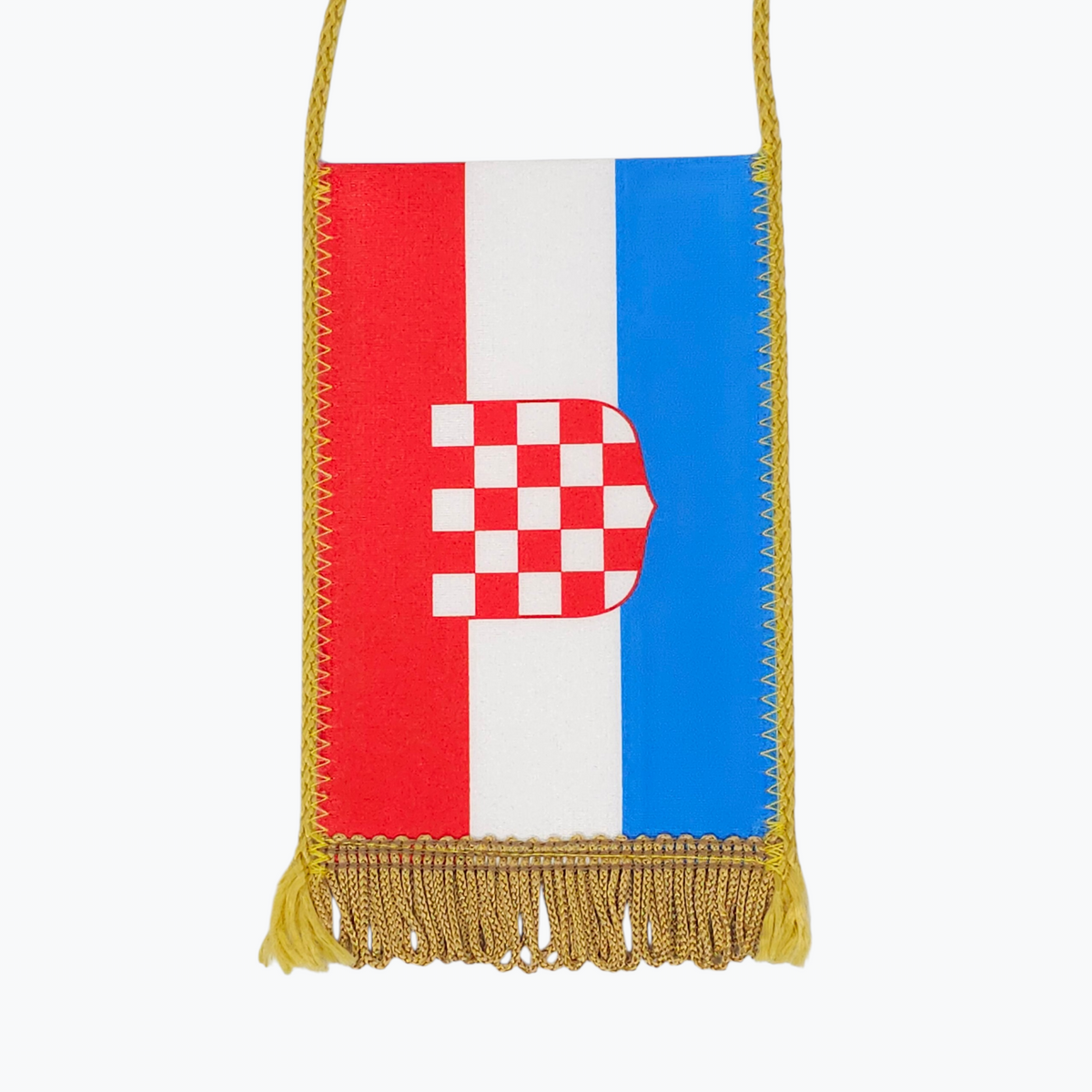 Prvo Bijelo Polje Big Car Flag. Handbag with Croatian flag design on a white background