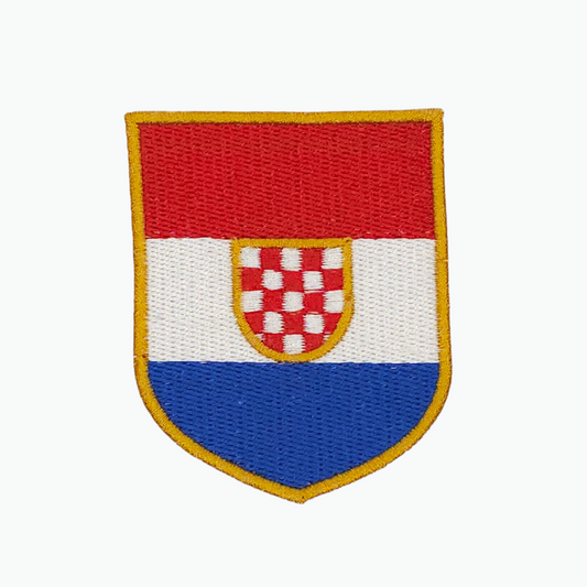Prvo Bijelo Polje Clothes Patch. Crest with red, white, and blue colors on a white background