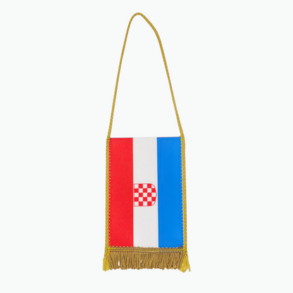 Prvo Bijelo Polje Small Car Flag. Flag of Croatia with fringes on a white background
