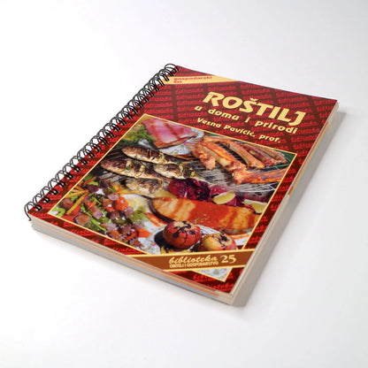 ROŠTILJ u Domu i Prirodi Cookbook with spiral binding and food images on a white background