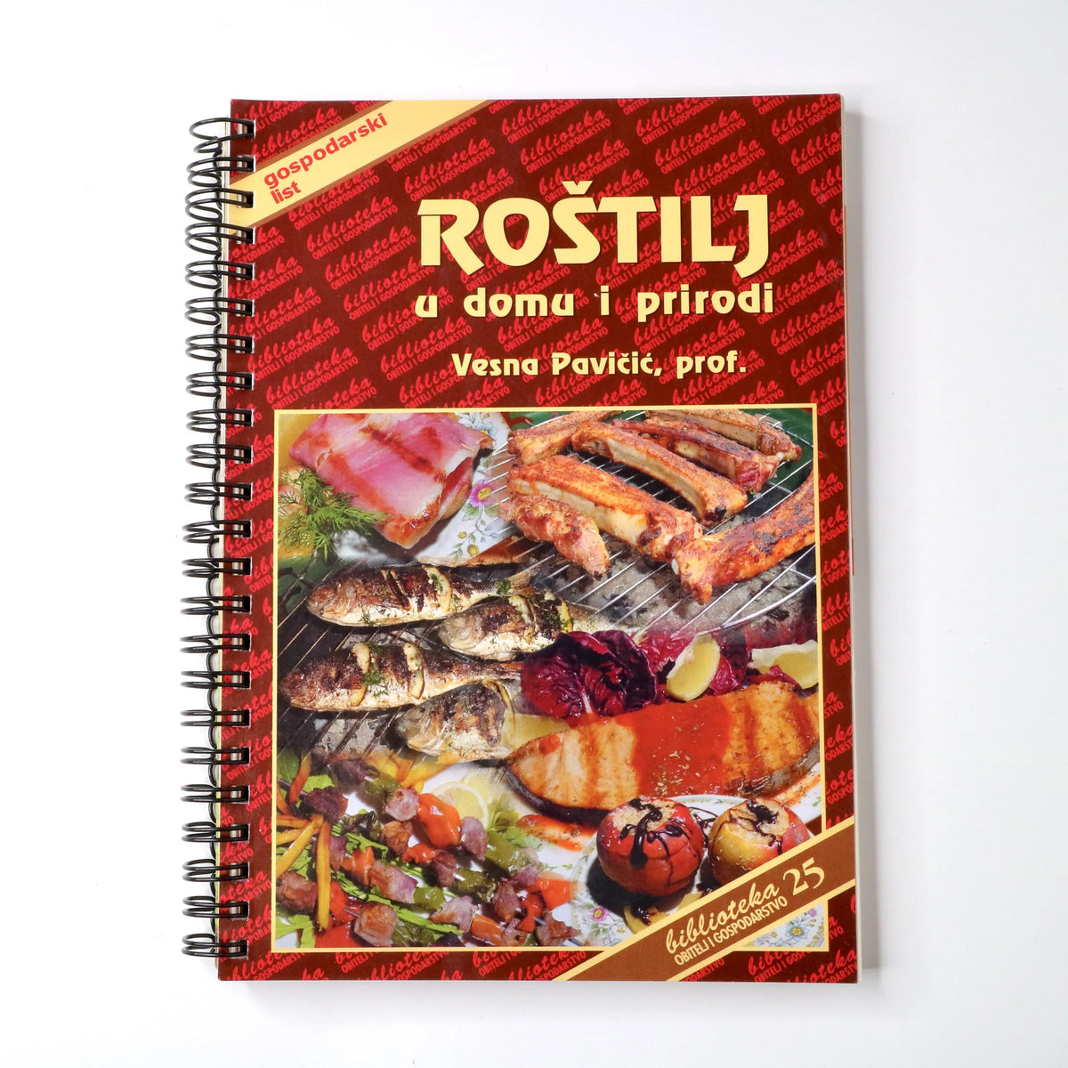 ROŠTILJ u Domu i Prirodi Cookbook titled 'Rořtilj a doma i prirodi' with grill images on a red background