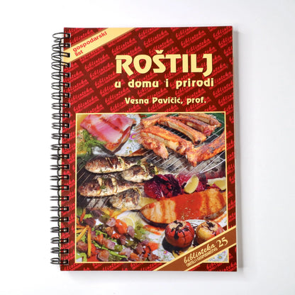 ROŠTILJ u Domu i Prirodi Cookbook titled 'Rořtilj a doma i prirodi' with grill images on a red background
