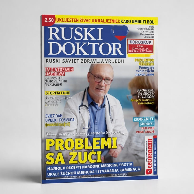 Ruski Doktor Magazine Croatian Magazine cover titled 'Ruski Doktor' featuring a doctor on a gray background