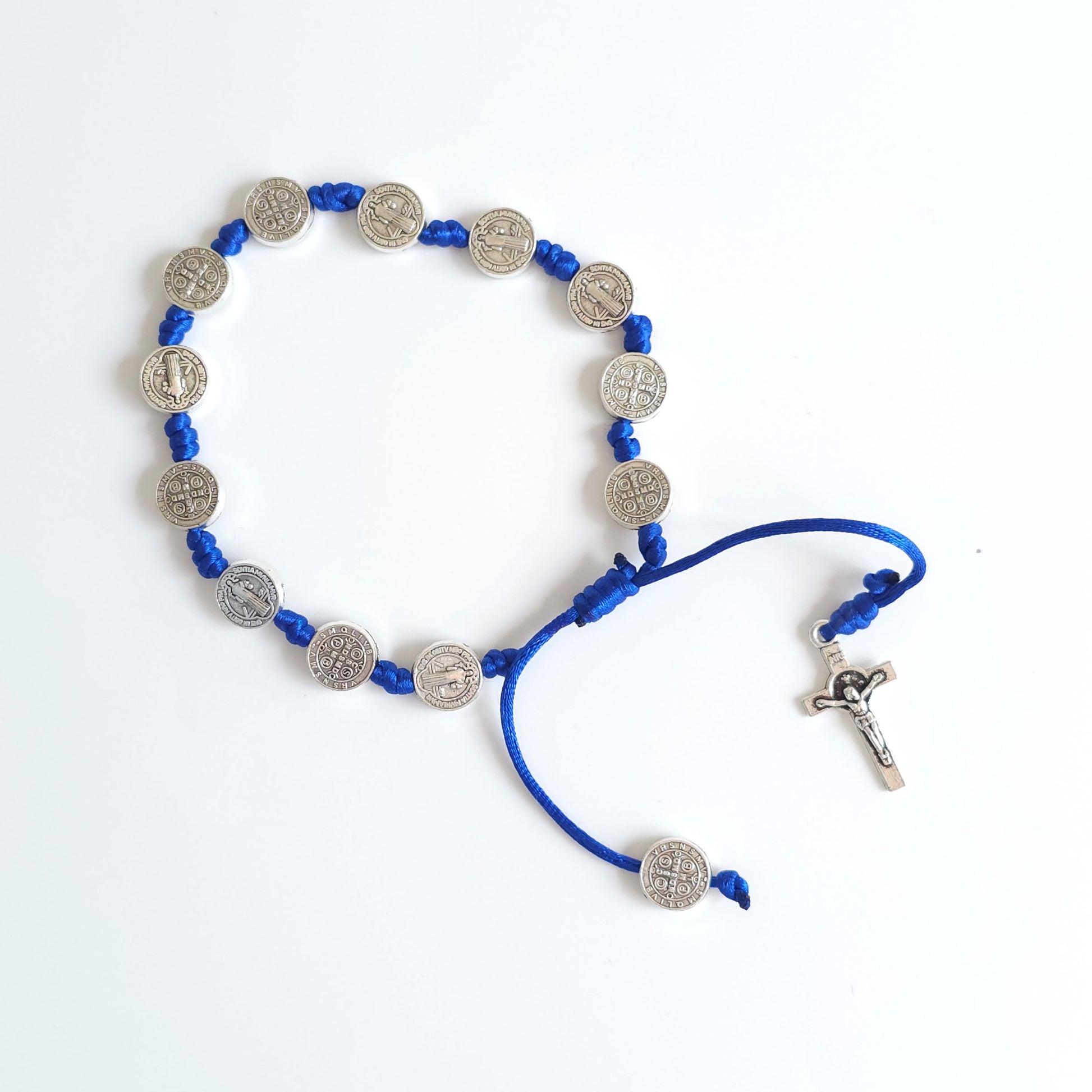 Saint Benedict Adjustable Bracelet with Cross (Blue)