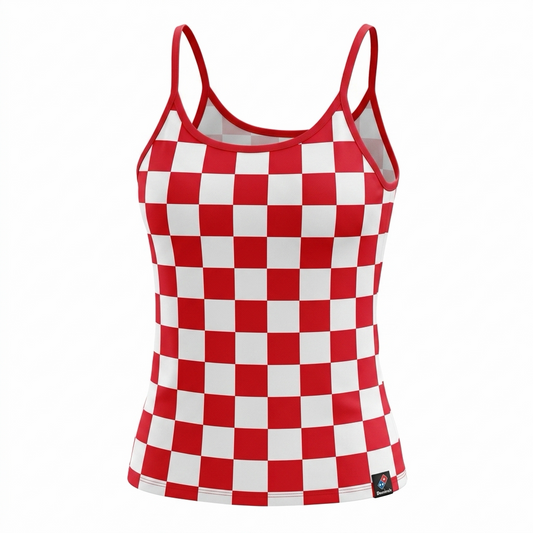 Singlet Top Croatia Red Red and white checkered tank top on a white background