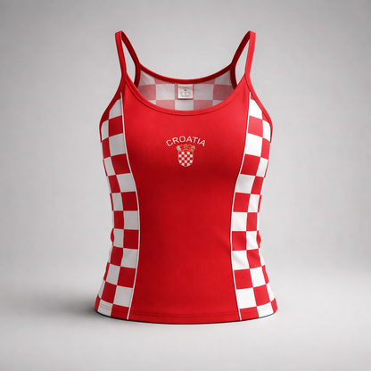 Singlet Top Croatia Red Red tank top with white checkered pattern on a gray background