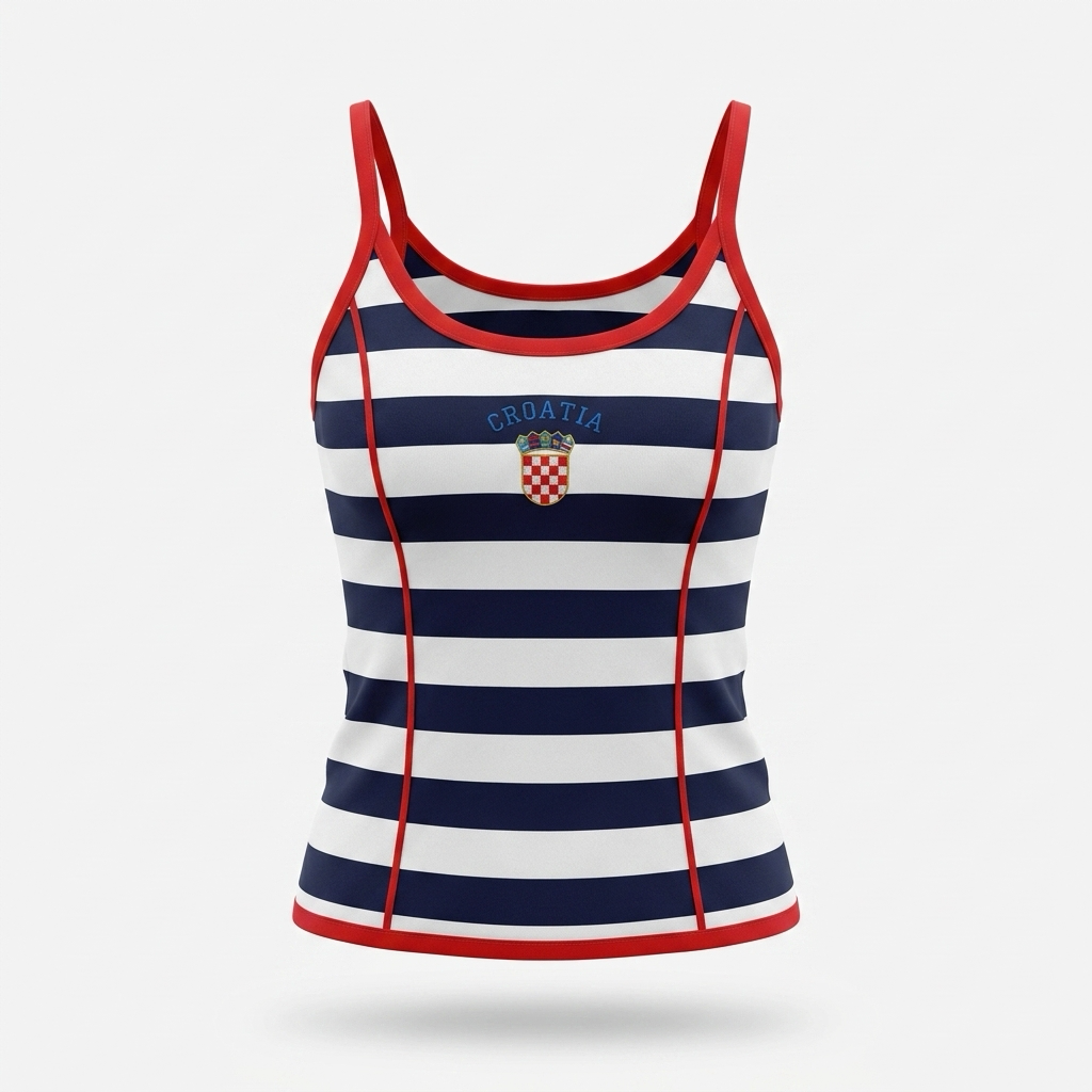 Singlet Top Croatia Stripe Striped tank top with red straps and Croatian emblem on a white background