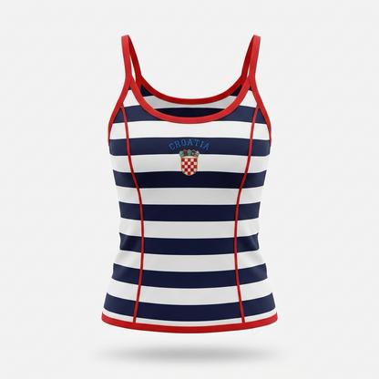 Singlet Top Croatia Stripe Striped tank top with red straps and Croatian emblem on a white background