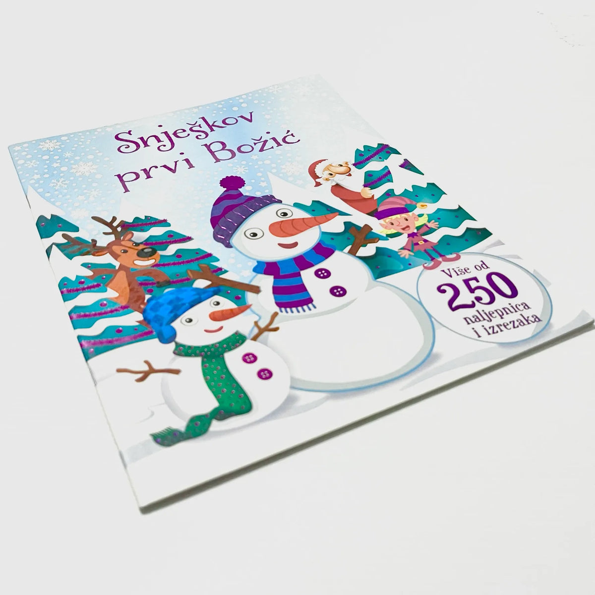 Snješkov Prvi Božić Children's book with snowmen and winter elements on a white background