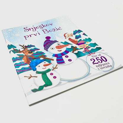 Snješkov Prvi Božić Children's book with snowmen and winter elements on a white background