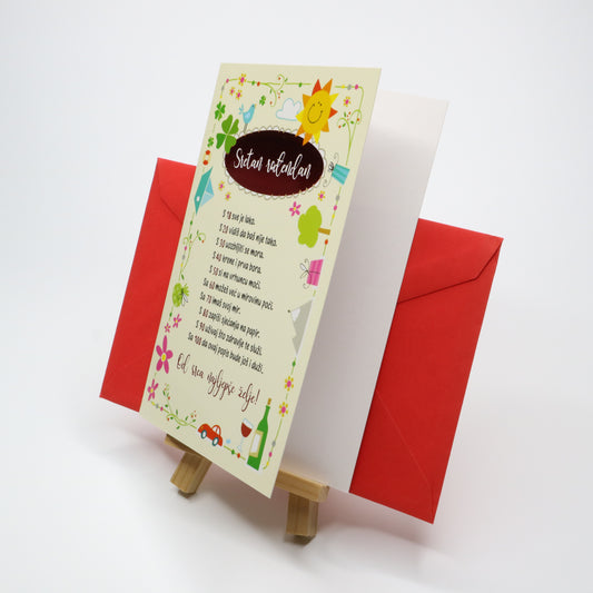 Sretan Rođendan 18-100 Birthday Card Children's birthday invitation card with colorful graphics on a white background