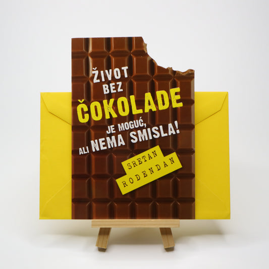 Sretan Rođendan Chocolate Birthday Card Chocolate bar-shaped card with text on a yellow envelope