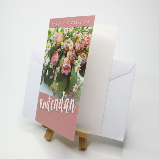 Sretan Rođendan Roses Birthday Card Greeting card with floral design and 'Rodendan' text on a white background