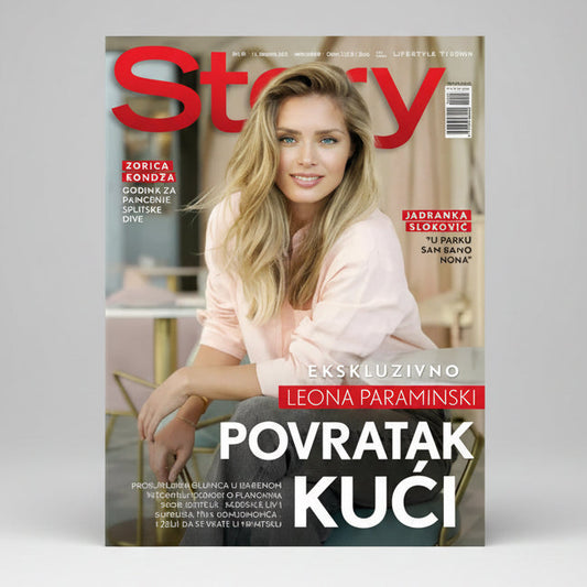 Story Magazine Magazine cover with a woman on the front, featuring text in a foreign language. Subscriptions