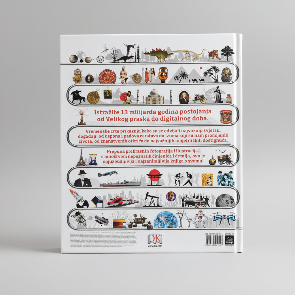 Svijet Na Crtama Vremena (World on the Lines of Time) Book cover with illustrations and text on a white background