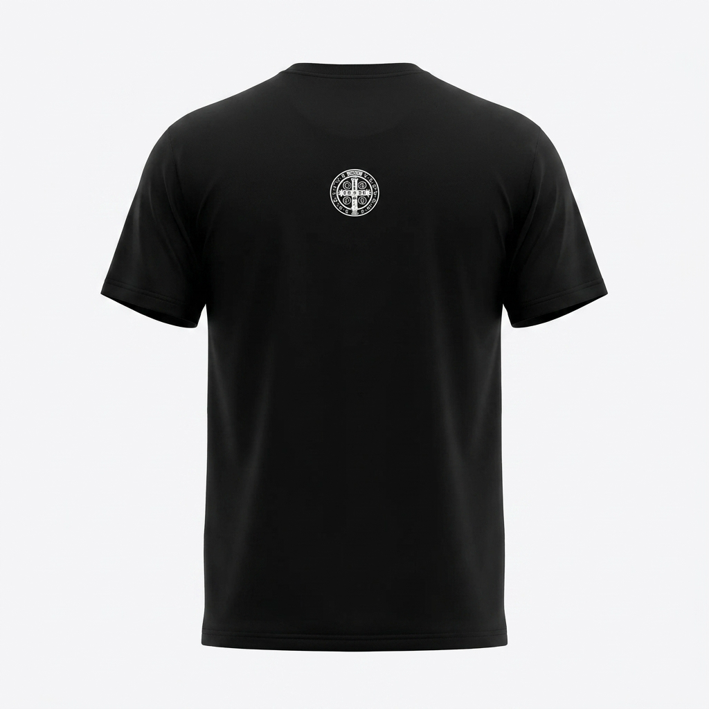 T-shirt Bog i Hrvati Black t-shirt with a white logo on the back against a white background