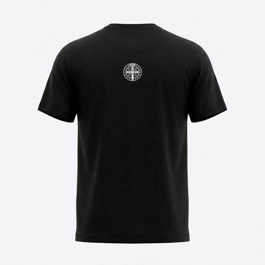 T-shirt Bog i Hrvati Black t-shirt with a white logo on the back against a white background