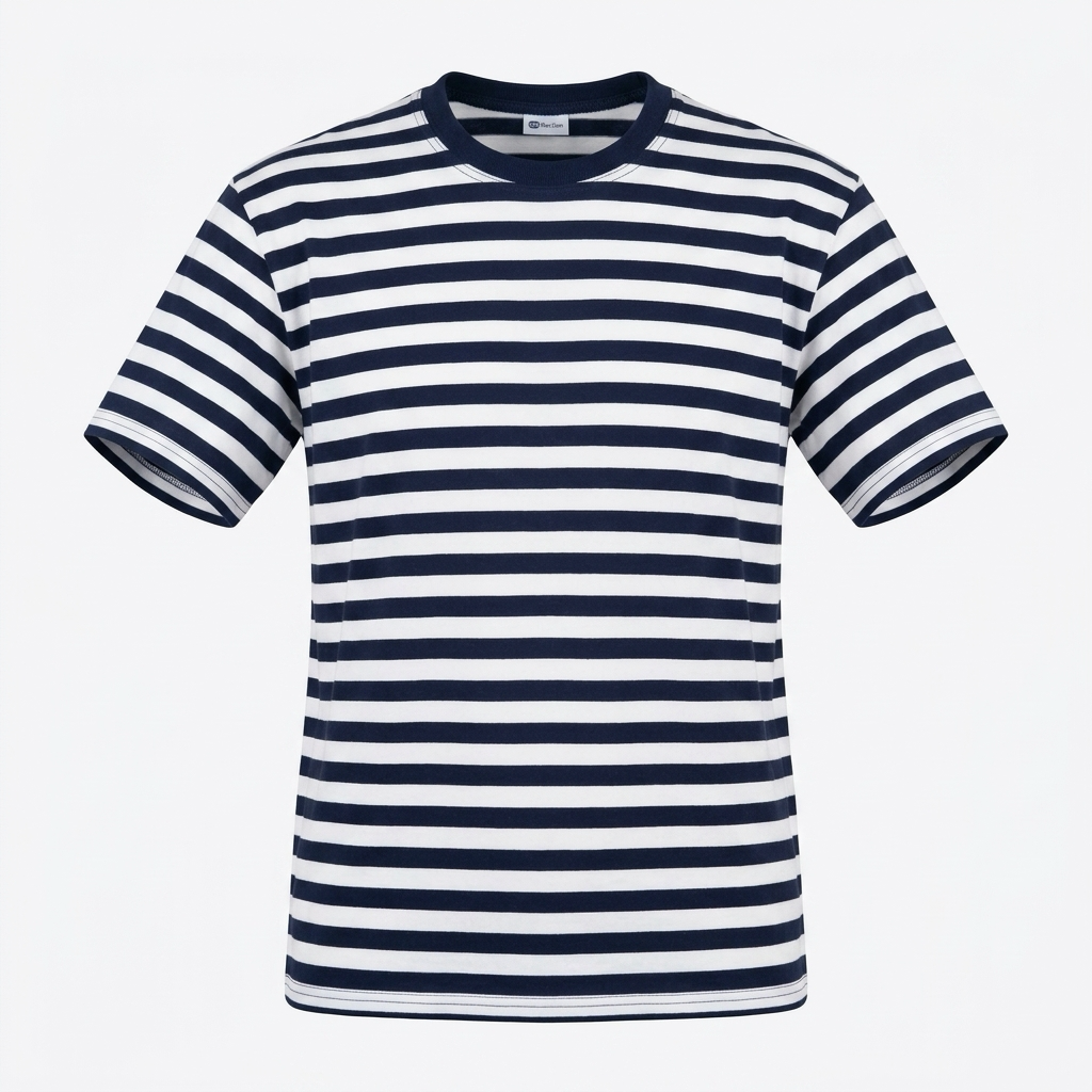 T-shirt Dalmatia Round Neck Navy and white striped t-shirt on a white background