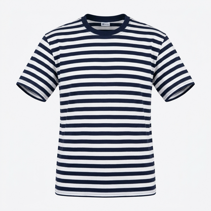 T-shirt Dalmatia Round Neck Navy and white striped t-shirt on a white background